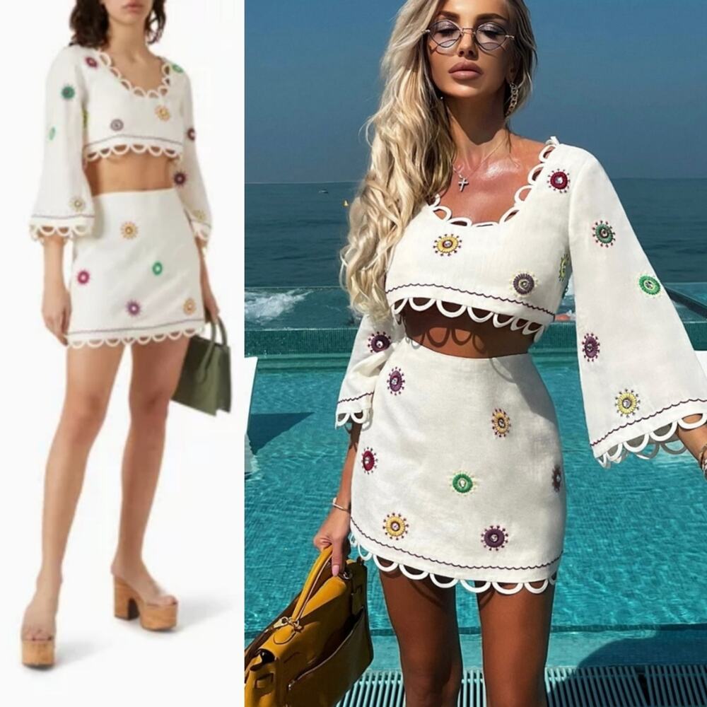 Alexis White Floral Skirt Set